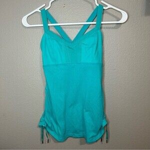 Lululemon teal crossed back ruched sides athletic cami tank top size small 6